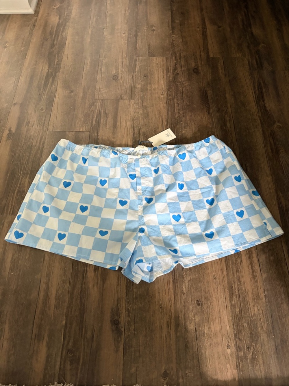 NWT Printfresh Pajama Shorts Blue Checker Hearts 2X